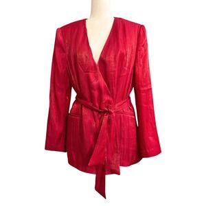 NWOT‎ Red Belted Kimono Style Wrap Blazer Shoulder Pads Metallic Women's Size L